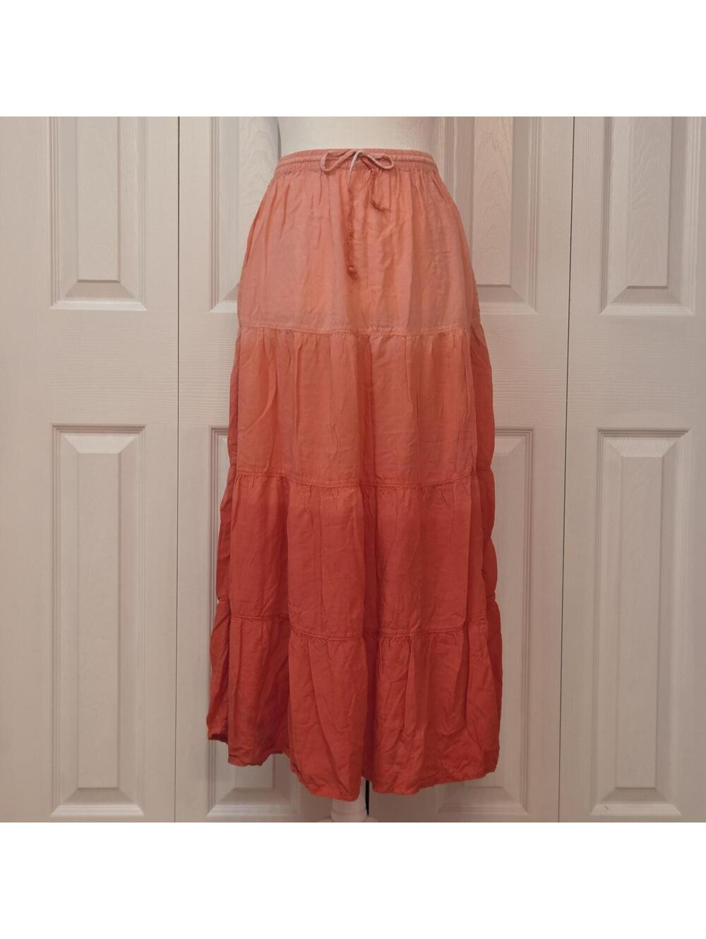Pink Ombre Tiered Maxi Skirt Size XXS Y2K Boho Summer Beach Vacation